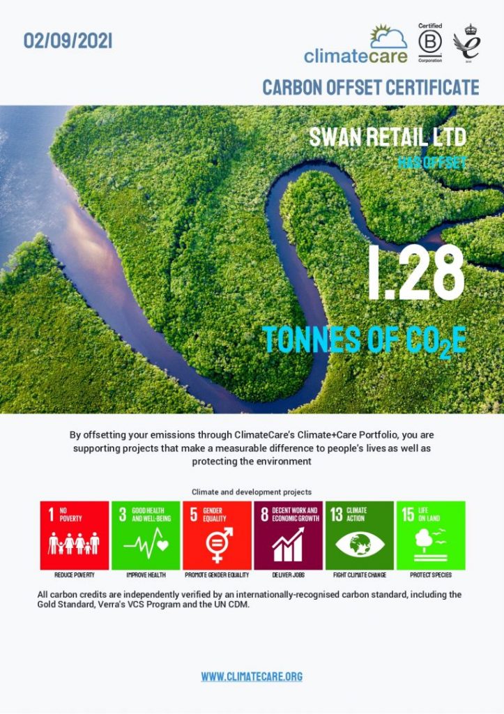 Swan carbon offset certificate